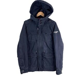 VTG Abercrombie M65 Field Jacket S Navy Hood Logo Canvas Military Cargo Utility